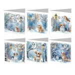 6pcs DIY Dogs in Snowy Trees Diamond Painting Greeting Thank You Christmas Cards