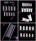 500x Pre Pinched C Curve HALF COVER False Nail Tips Straight Square - UK SELLER