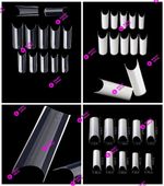 500x Pre Pinched C Curve HALF COVER False Nail Tips Straight Square - UK SELLER