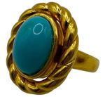 Vintage Trifari 50’s Victorian Revival Gold Tone Faux Turqouise Ring 5.5
