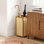 Freestanding Vintage Bamboo Umbrella Holder with Waterproof Storage Tray & Lid