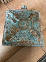 Vintage Indian Hand-Carved Wooden Spice Box Masala Dabba - Patina Blue 5 Section