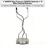 4000PSI 18" Stainless Steel Pressure Washer Surface Cleaner w/ 4 Castor Wheels