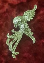 Vintage Art Deco 1940s Marcasite Bird of Paradise Phoenix Brooch - Silver Tone