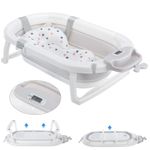 Foldable Baby Bath Tub with Bathtub Cushion Collapsible Bath Baby Tub White UK
