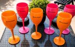 🥂Veuve Clicquot Pink & Orange Champagne Flutes – Set of 6 Acrylic Glasses