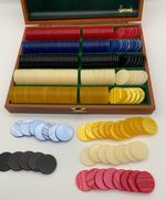 VTG Harrods Poker Box 10.5" x 8.5" x 2"  309 Bright Catalin Type Chips   1.96KG