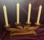 Mid Century Scandinavian? 4 Candles Wooden Candelabra Poss Oak? With Candles