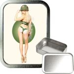 Nude G.I. Girl 2oz Silver Tobacco Tin, Airtight sealed Tobacco Tin, Storage Tin