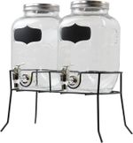 B4E Double 4L Vintage Glass Drinks Dispenser with Taps and Metal Stand