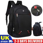 Black Backpack Rucksack Large Mens Womens Bag Travel Work School Hiking Sports