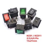 2/3/4/6 Pin Rectangular Boat Rocker Switch 15x21mm ON/OFF KCD1/KCD11 250V 6A