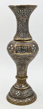 CAIROWARE ISLAMIC MAMLUK REVIVAL BRASS & SILVER VASE c1900