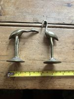 Vintage pair standing brass heron style birds quite tactile (6os3) 