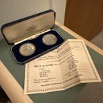 John Pinches Boxed Silver Pair Commemorative Medals 350th Anniversary Mayflower