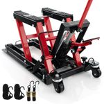 COSTWAY 680KG Motorcycle Lift Jack Hydraulic Motorcycle Hoist w/ 4 Wheels-Red