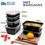 Reusable Takeaway Food Boxes Black Base Containers with Lids Microwave Safe