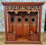 Antique Chinese Ancestral Shrine Cabinet Table Top House Laquered Red Gold Bats