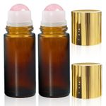 2PC 50ml Refillable Amber Glass Roll On Bottles with Natural Crystal Roller Ball