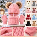 Kids Winter Hat Scarf Gloves Set Warm Knitted Fleece Lined Beanie for Boys Girls