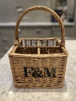 Fortnum & Mason Wine Basket 4 Bottle Carrier Wicker F&M Handle Picnic Decor Chic
