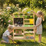 Kids Mud Kitchen, Outdoor Wooden Play Kitchen with Accessories, Natural