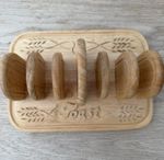 Vintage Wooden Toast Rack Carved Bread Holder Rustic Kitchen Tableware 
