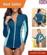 Women's Long Sleeve Zip UV Rash Guard - UPF 50+ Sun Protection & Comfort