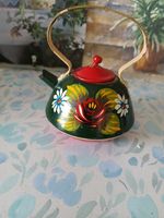 Vintage  Miniature  Hand Painted  Brass Teapot Canal Ware.