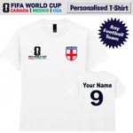 Personalised Football T-Shirt World Cup 2026 England Any Team Football Tee