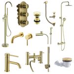 Brushed Brass Modern Round Bathroom Basin, Bath Taps & Thermostatic Shower Kits