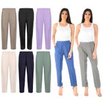 LADIES WOMENS HALF ELASTICATED STRETCH WAIST WORK OFFICE TROUSERS POCKETS PANTS