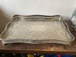 A Fine Vintage Sheffield Reproduction Ornate Footed Silver Plated Gallery Tray