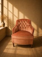 Antique French Tub Chair Napoleon III Crapaud In Terracotta Velvet, Circa 1870