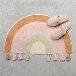 Colourful Rainbow Tassel Cotton Bath Mat Rug, Bathroom Shower, 50x70cm