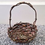 Vintage Woven Brass Basket 5.5" Leaf Handle Twisted Wire Rim c1960s Cottagecore