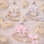 Personalised Dummy Clip & Pram Accessory | Custom Baby Name | Silicone & Wooden