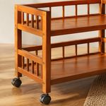 Freestanding Rotating Bookshelf, Bamboo Spinning Bookshelf with Wheels, 360