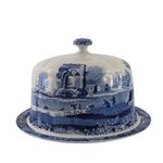 Spode Italian Cheese Dome and Platter Large Blue & White Vintage 1993 Small Chip