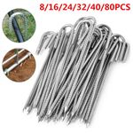 8PCS Rebar Stakes 12'' Heavy Duty J Hooks Ground Anchor Trampoline Swing Tent