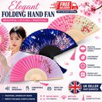 Bamboo Folding Hand Silk  Fan Japanese Floral Wedding Party Dance Summer UK Gift