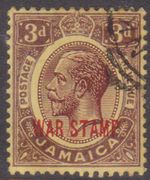 (F36-32) 1916 Jamaica three pence 3d mauve& yellow war stamp (AG)
