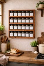 Handmade Rustic Apothecary Style Spice Rack with 12oz (285ml) Square Glass Jars