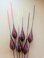 Fishing pole floats job lot, red, yellow and black bristle