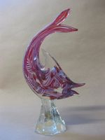 A Vintage Murano Glass Model of a Fish ~ Unusual Red & White Striped Decoration