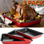 🔥3 PIECE LARGE NON STICK OVEN BAKING ROASTING PAN DISH ROAST TIN TRAYS SET BAKE