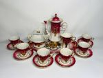 Vintage Korosten Porcelain Coffee Set – Burgundy & Gold Floral Decor, USSR
