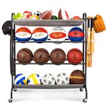 Rolling Basketball Rack with Ball Storage & Bat Holder for All Sports