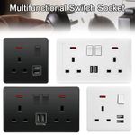 Double Wall Plug Socket 2 Gang 13A w/ 2 Charger USB Ports Outlets Flat Plate Hot