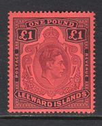 M25012 Leeward Islands 1942 SG114a KGVI: £1 purple & black/carmine LMM, Cat £90